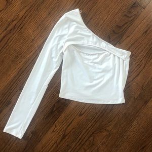 White One Shoulder Crop Top with Cutout